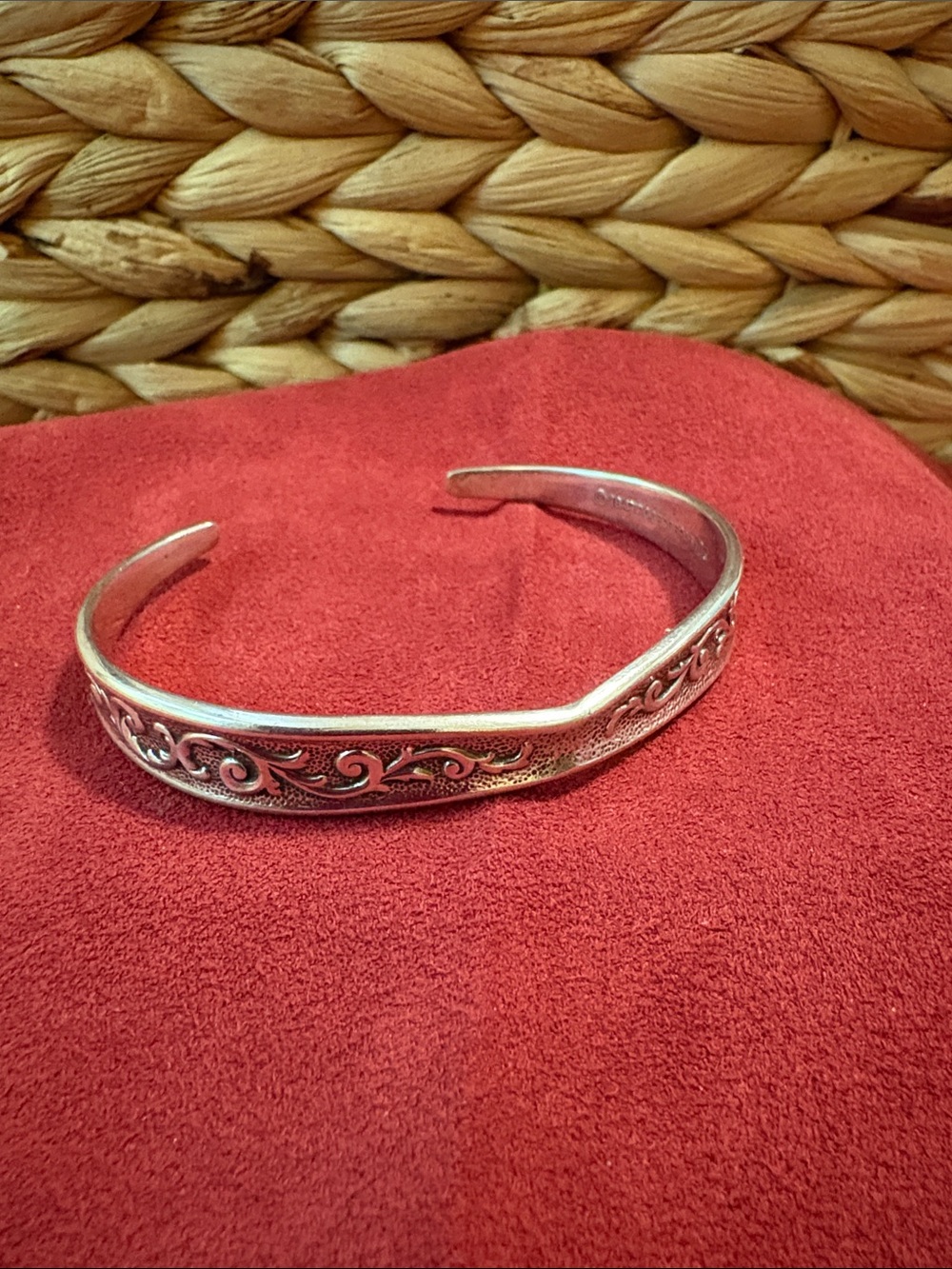 Unusual Silver Plated Scrollwork Cuff Bracelet -
